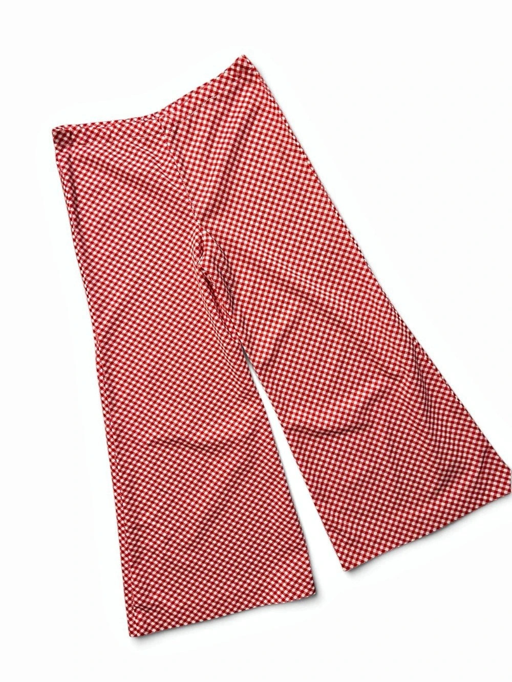 1970s Gingham Wide Leg Pants in Red & White Like New L/XL